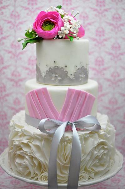 Romantic Ruffle Wedding Cake - Cake by SweetChewyCakes