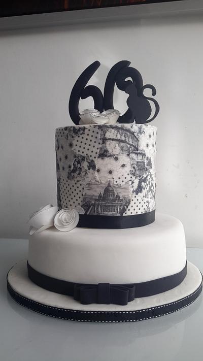 Piranesi and black and white patterns wafer paper decoupge - Cake by Essence of sugar
