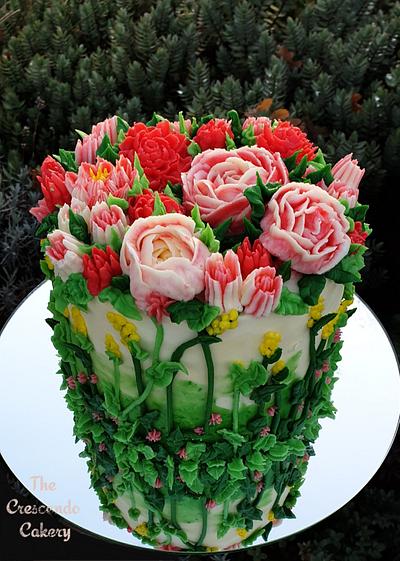 Pink cream flower cake - Cake by Jana R