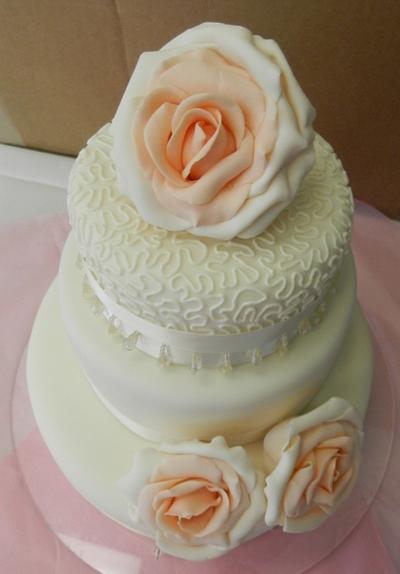 3 tier peach rose wedding cake - Cake by barbscakes