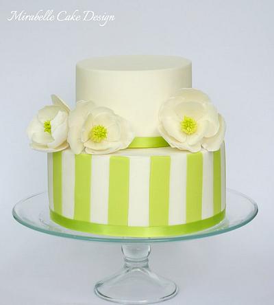 sugar magnolia and fondant striped cake - Cake by Mirabelle Cake Design