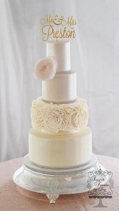 Champagne and Ivory Ruffled Rose Wedding - Cake by Joy Thompson at Sweet Treats by Joy