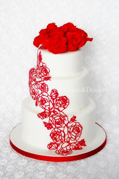 Red roses on the white snow - Cake by Art Cakes Prague