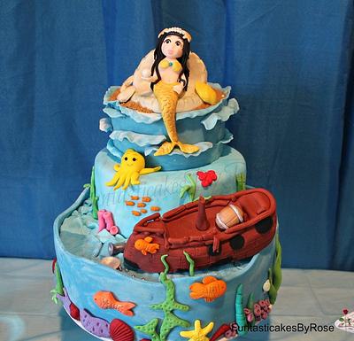 Under the sea mermaid and sunken pirate ship  cake - Cake by FuntasticakesbyRose