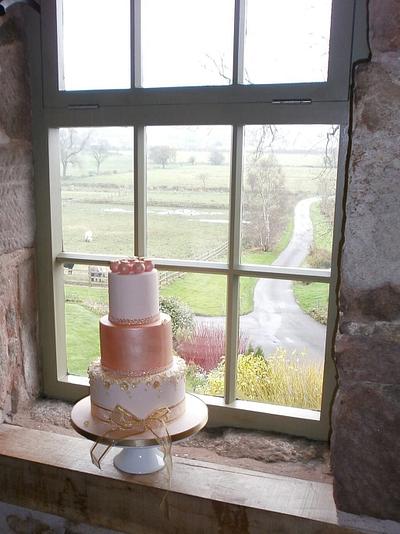 Tickety Boo - Peach and Gold Wedding Cake - Cake by Tickety Boo Cakes