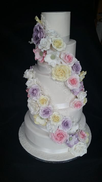 Everything is rosy wedding cake  - Cake by Novel-T Cakes