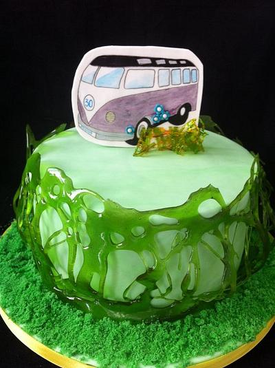 Camper van with boiled sugar grass - Cake by sasha