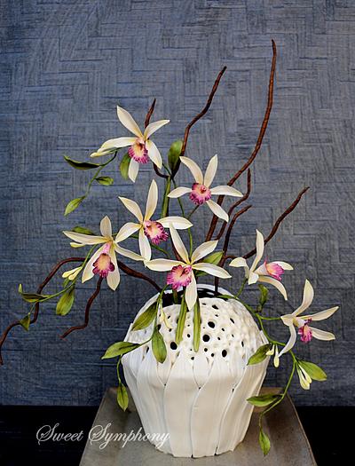 Flower pot cake with Vanilla orchids - Cake by Sweet Symphony