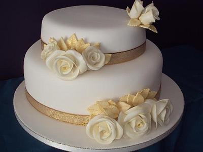 Ivory Roses Wedding Cake - Cake by Christine