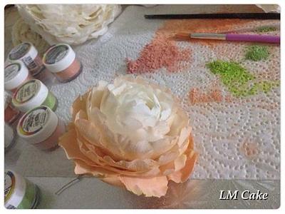 Dusting time Ombre Peach Peony sugar roses  - Cake by Lisa Templeton