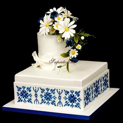 Daisies and cornflowers ethno-style cake - Cake by Olga Danilova