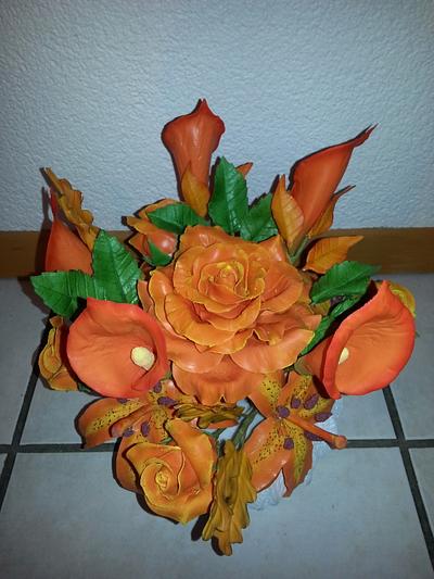 Tangerine Flower Bouquet - Cake by Weys Cakes