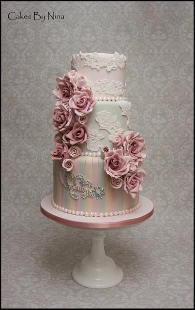 Vintage Stripes and Bling - Cake by Cakes by Nina Camberley