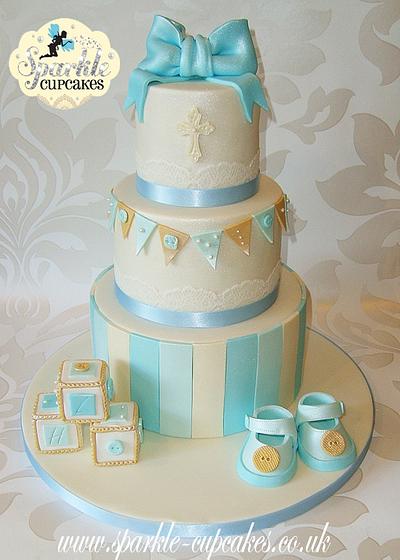 Vintage Bunting & Blues Christening  - Cake by Sparkle Cupcakes