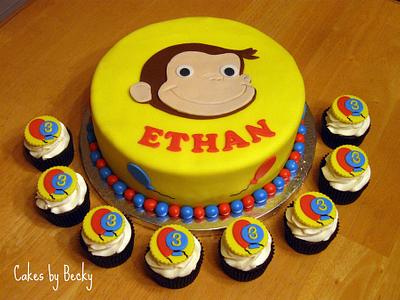 Curious George Cake with Matching Cupcakes - Cake by Becky Pendergraft