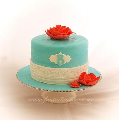 Tangerine and Aqua  - Cake by Fantail Cakes