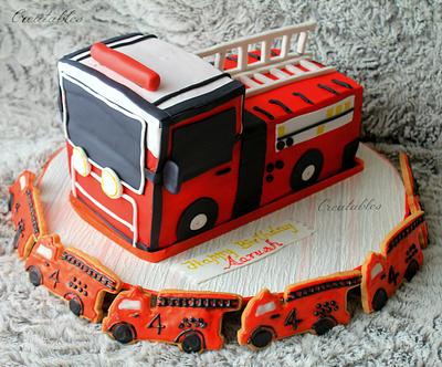 Firetruck Cake with matching sugar cookies - Cake by Creatables