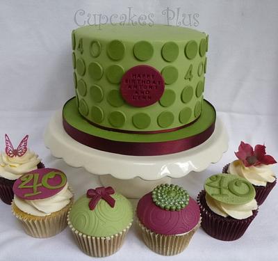 Green and Burgundy 40th Birthday cupcake tower - Cake by Janice Baybutt