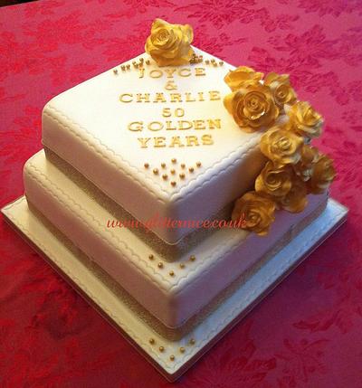 2 Tiered Golden Wedding Anniversary - Cake by Alli Dockree