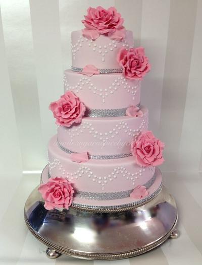 Pink Wedding Cake with Piped dots - Cake by Sugar n Spice by Cher