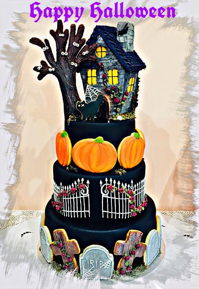 Haunted cookie house cake🎃👻💜 - Cake by Lallacakes