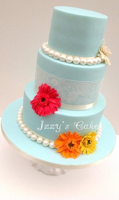 Duck-egg blue, gerberas and Sugarveil wedding cake! - Cake by The Rosehip Bakery