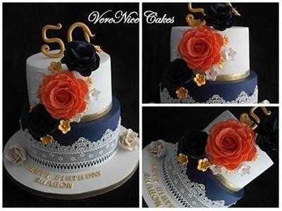 Navy Blue and Coral Cake #Wedding #Cake  - Cake by VereNiceCakes