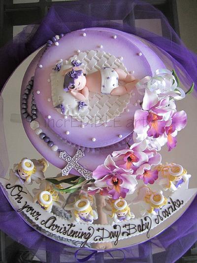 Baptism cake with Violet Gumpaste Butterfly Orchids - Cake by Rumana Jaseel