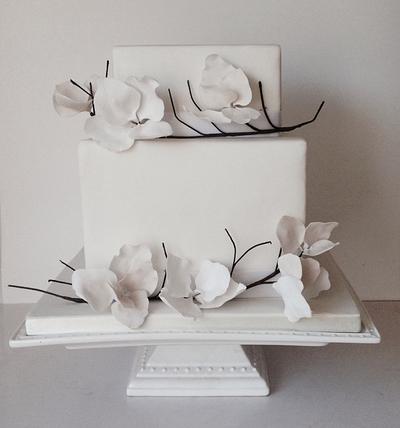 White on white with twigs  - Cake by Happyhills Cakes
