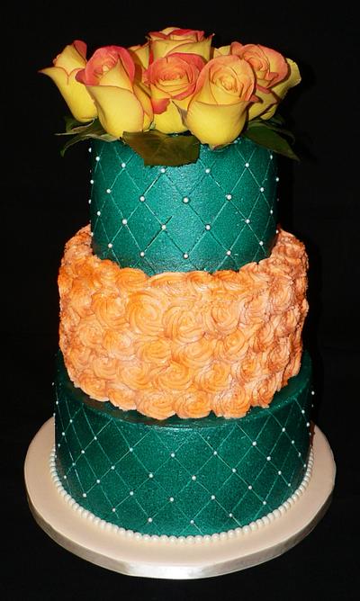 Turquoise & Coral - Cake by Kendra's Country Bakery