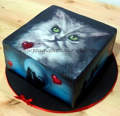 I love my cat, Airbrush Cake - Cake by Marielly Parra