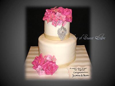 Roses Hydrangeas & Bling Wedding - Cake by Slice of Sweet Art