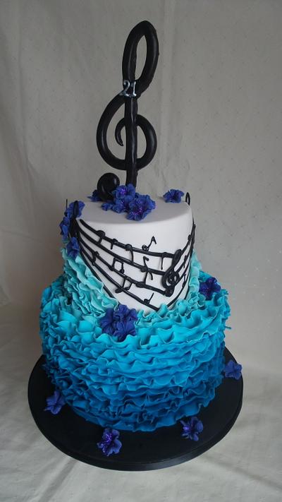 musical blue ombre fondant ruffle cake - Cake by MJ'S Cakes