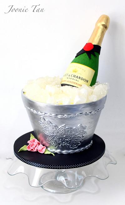 Anniversary Celebration with a bottle of champagne ! <3 <3 <3 - Cake by Joonie Tan