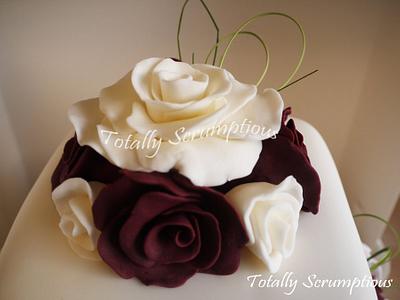 Burgandy & Ivory Roses - Cake by Totally Scrumptious