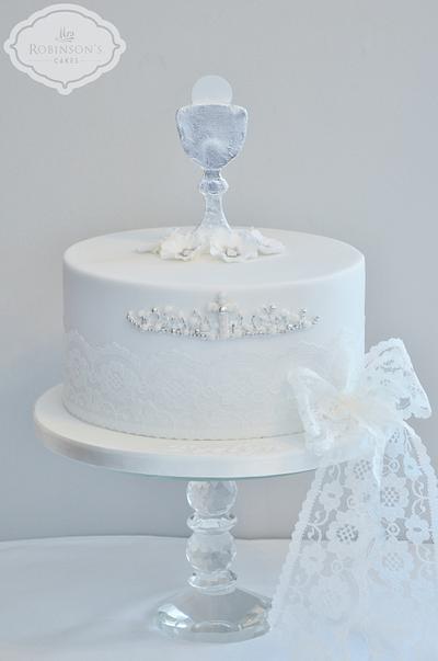 White & silver girl's First Holy Communion cake - Cake by Mrs Robinson's Cakes