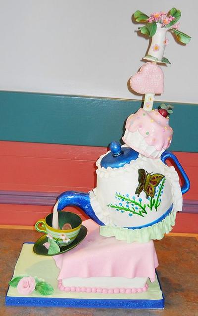 Topsy Turvy Tea Pot Cake - Cake by Joyce Nimmo