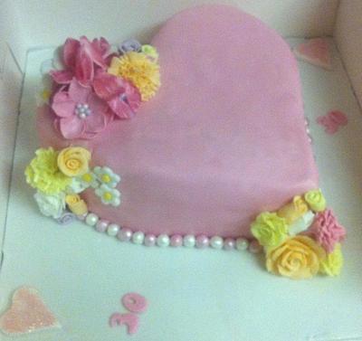 pink heart with flowers - Cake by kelly