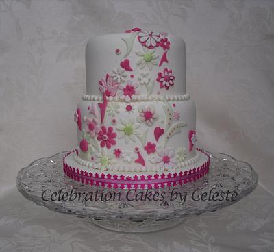 Fantasy flowers, pearls and hearts - Cake by Celebration Cakes by Celeste