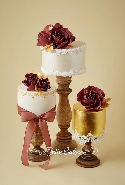 Marsala and Gold Wedding Cakes - Cake by JellyCake - Trudy Mitchell