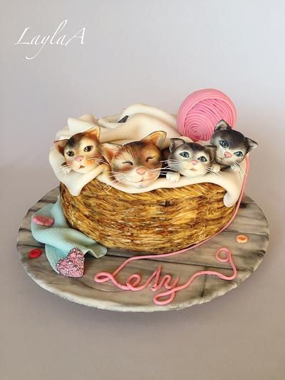 Kittens in basket  - Cake by Layla A