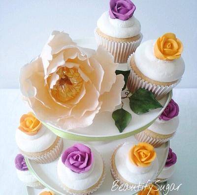 Sugarpaste Peony & RI  roses  - Cake by Audrey