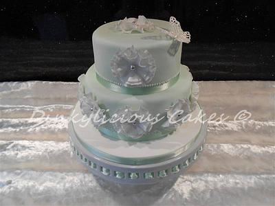 vintage green 2 tier cake with royal icing butterfly - Cake by Dinkylicious Cakes