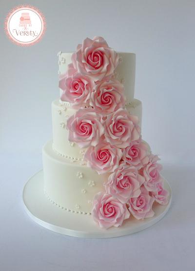 Pink rose cascade - Cake by Cakes by Verity