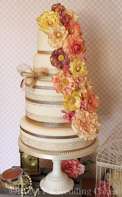 Vintage Gold Fantasy Flowers - Cake by Bunty's Wedding Cakes