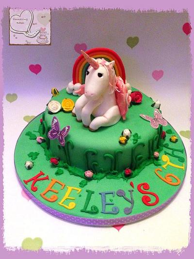 Flying Unicorn cake and rainbow on a pretty garden Gluten free - Cake by Emmazing Bakes