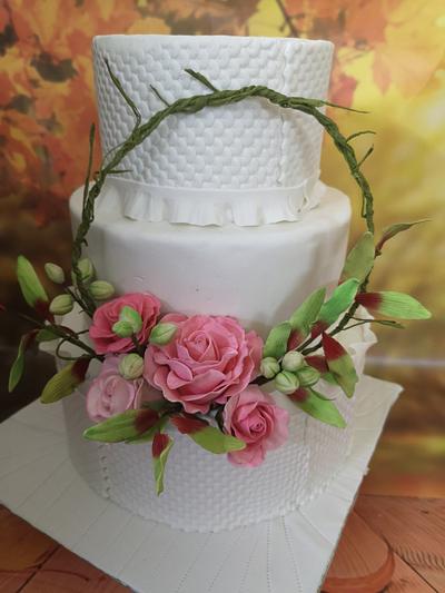 Wedding Cake with Floral hoop - Cake by JudeCreations