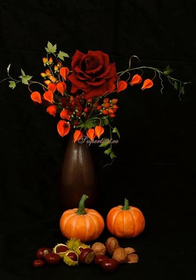 Autumn sugar flowers, pumpkins and nuts composition - Cake by Olga Danilova