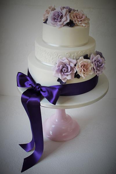 Purple and Lilac Wedding Cake with Bow - Cake by Candy's Cupcakes