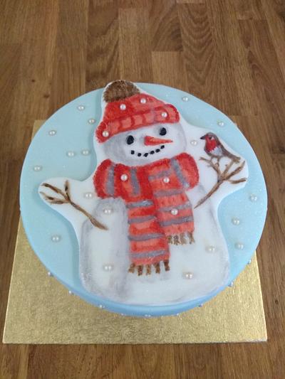Snowman and Robin. - Cake by Karen's Cakes And Bakes.